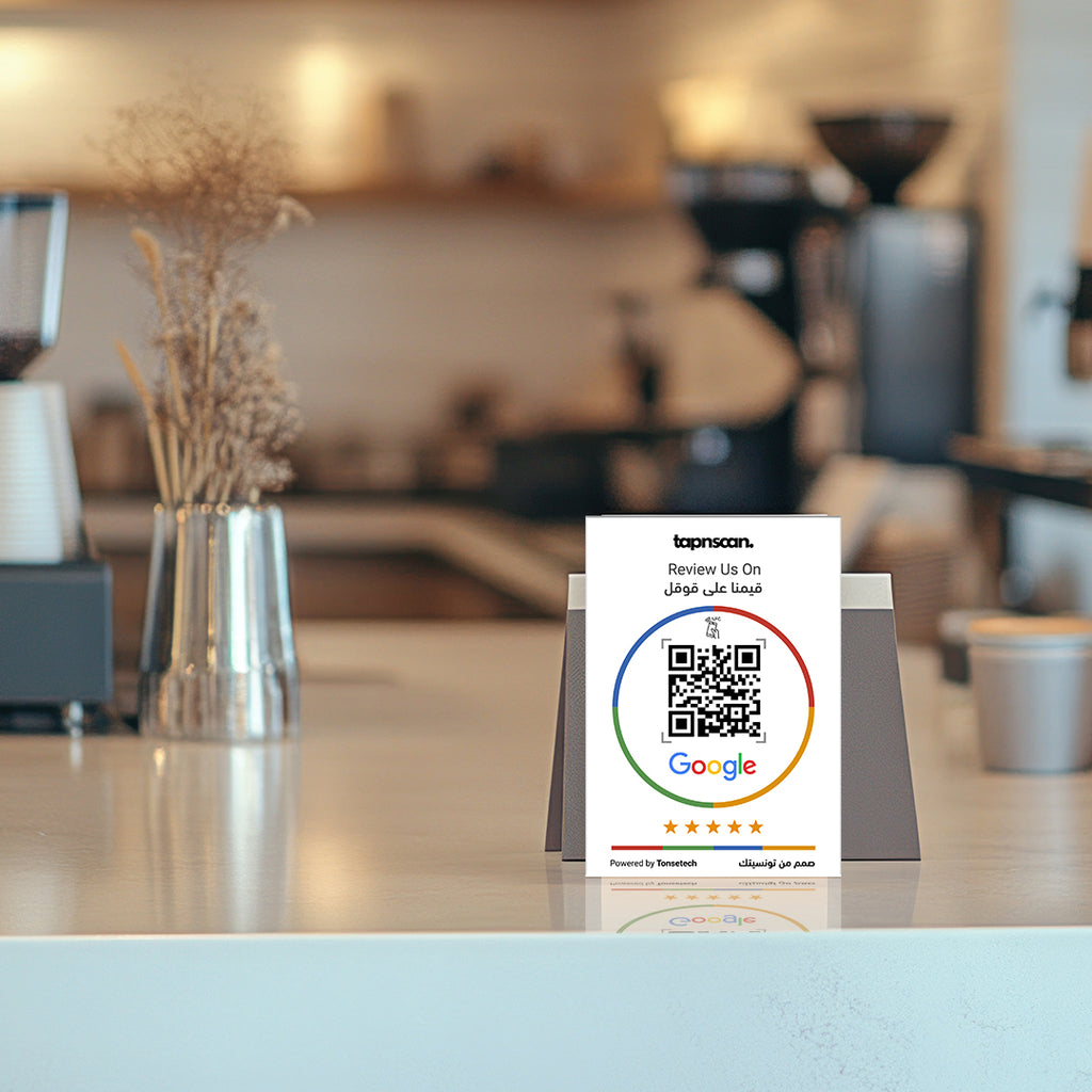 Dual-Language Google Review Power Stand