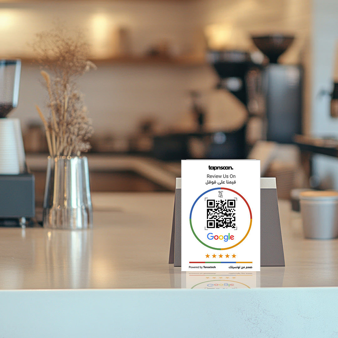 Dual-Language Google Review Power Stand