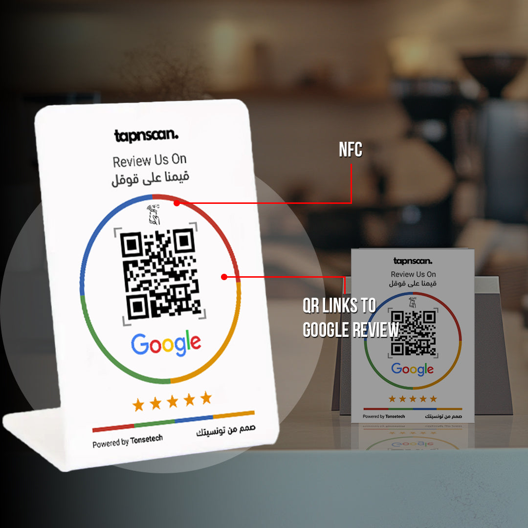 Dual-Language Google Review Power Stand